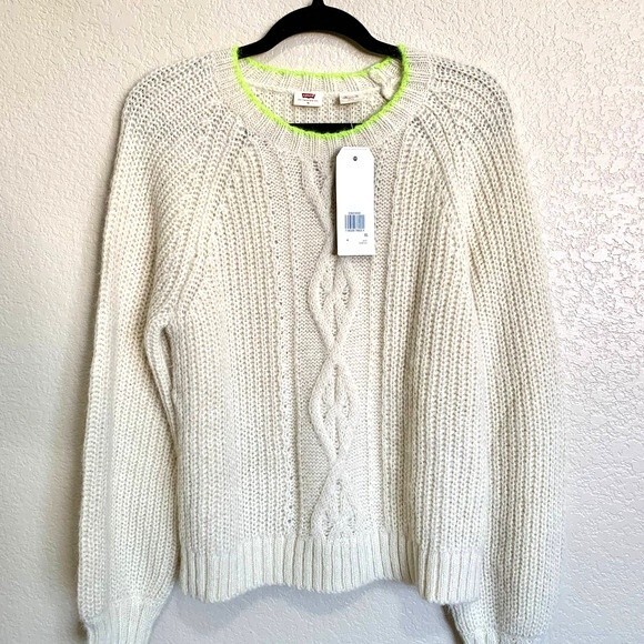 Levi's cream sweater alpaca blend Ava Cable Cream Long  sleeve sweater size M - Picture 1 of 9